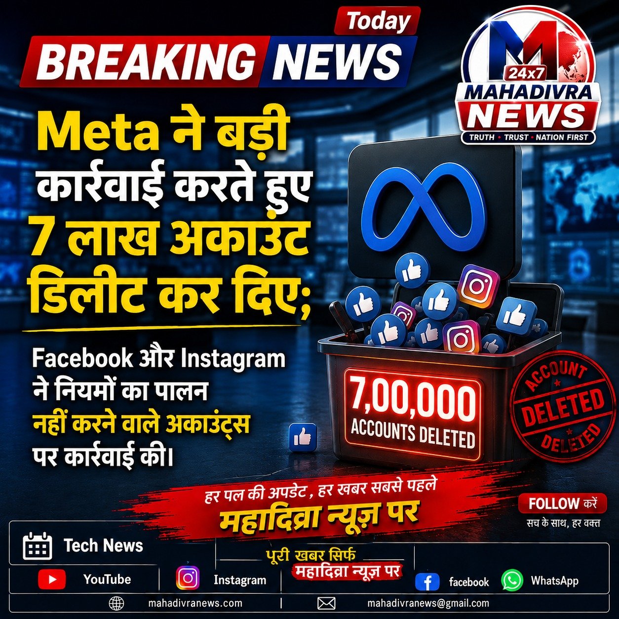 Meta ने 7 लाख Facebook और Instagram अकाउंट्स पर की कार्रवाई