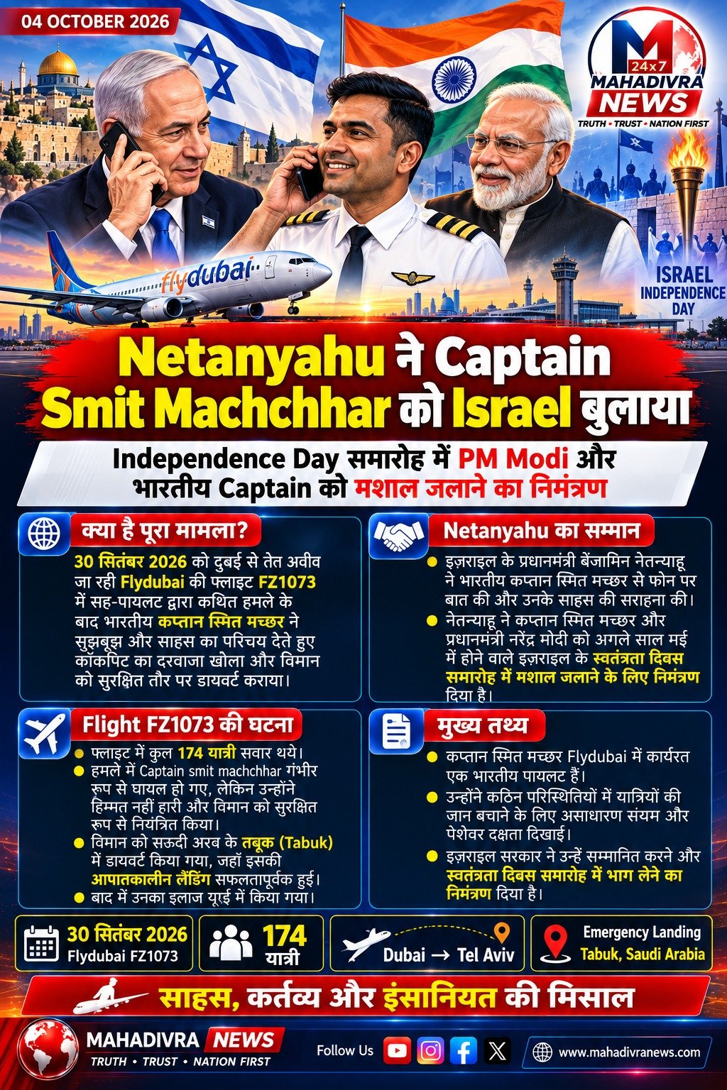Netanyahu ने Captain Smit Machchhar को Israel Independence Day समारोह में बुलाया