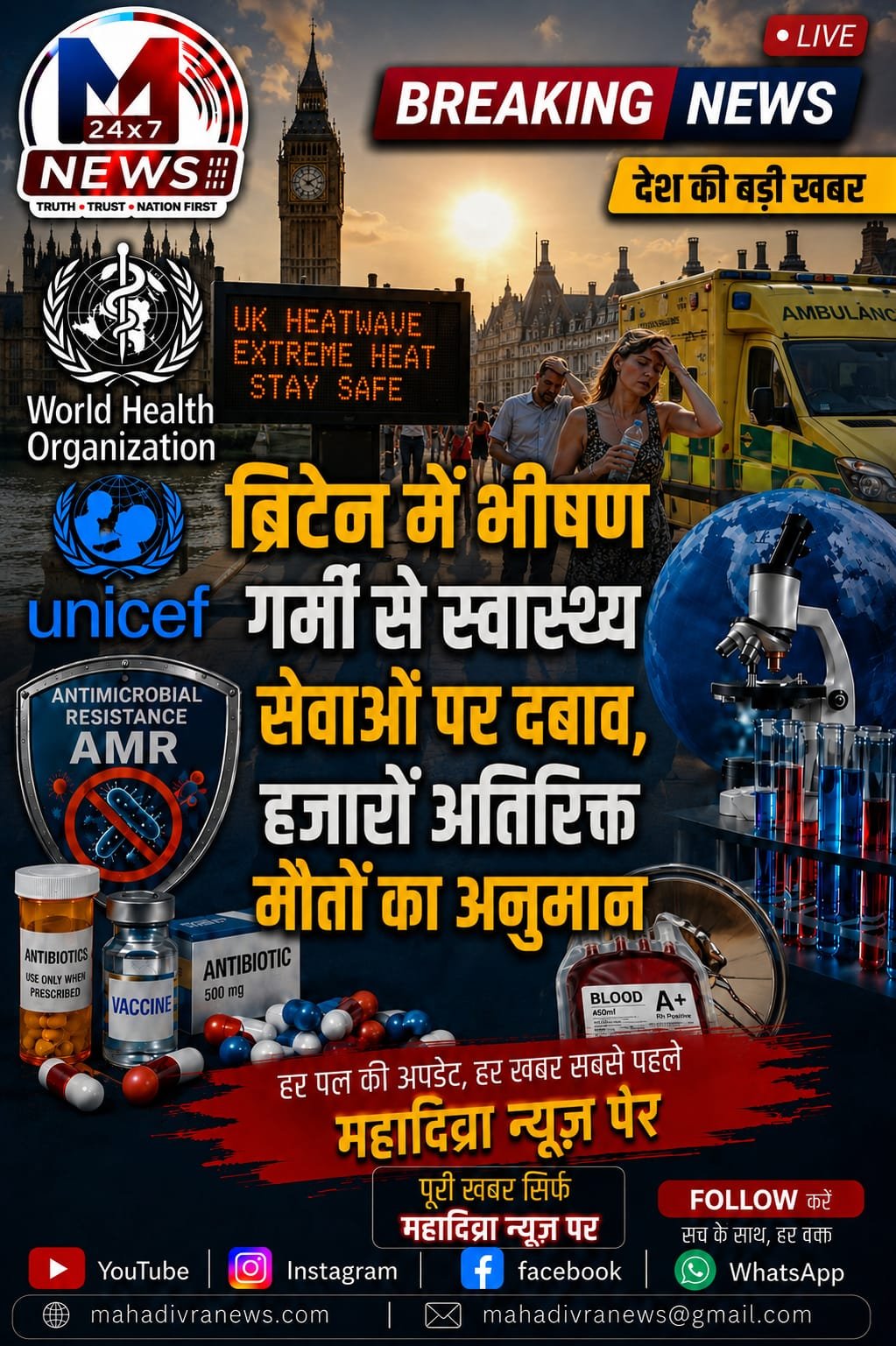 🚨 ब्रिटेन में भीषण गर्मी का स्वास्थ्य सेवाओं पर दबाव, हजारों अतिरिक्त मौतों का अनुमान ☀️🇬🇧