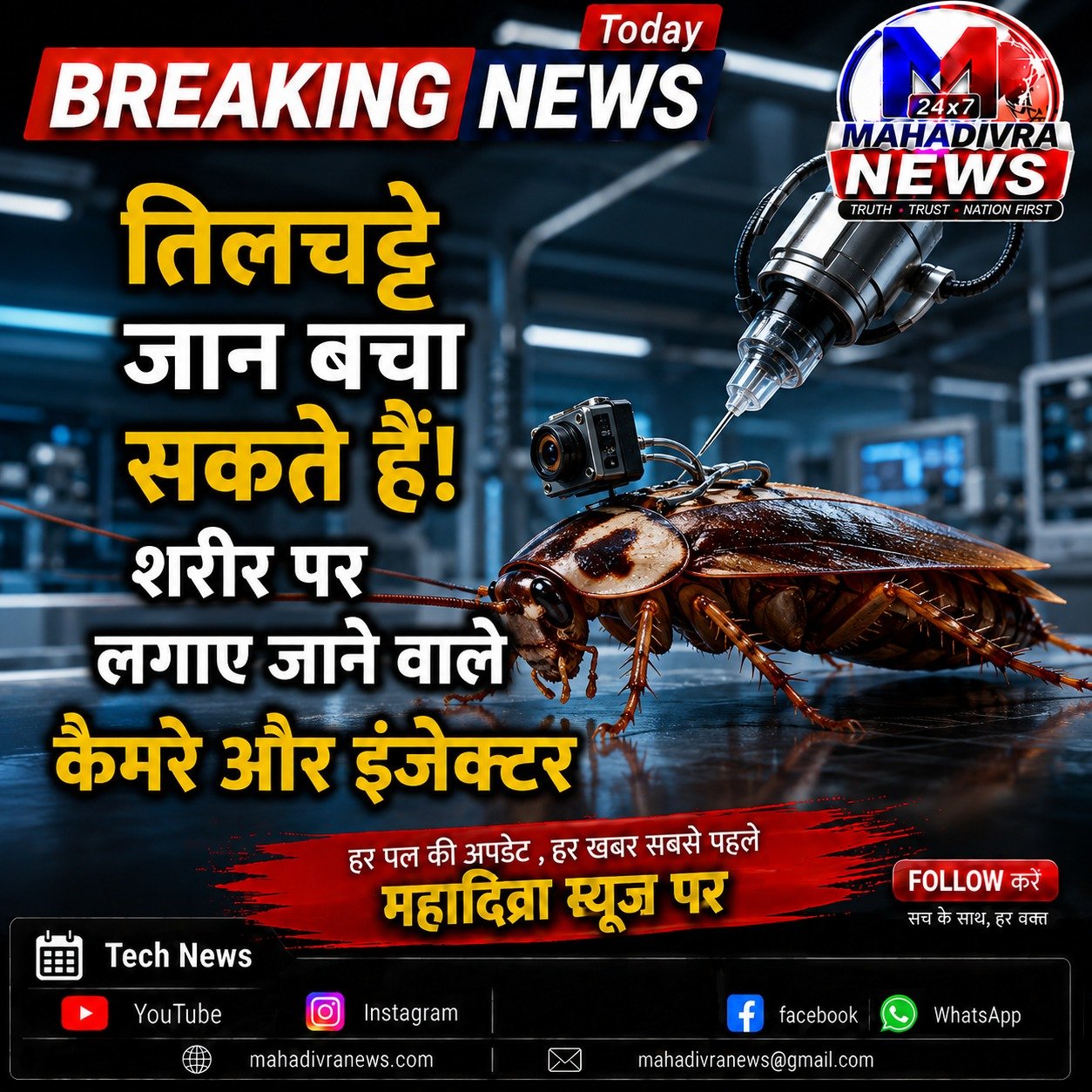 तिलचट्टे पर कैमरा और इंजेक्टर लगाए जाने का दावा, सोशल मीडिया पर तस्वीर वायरल